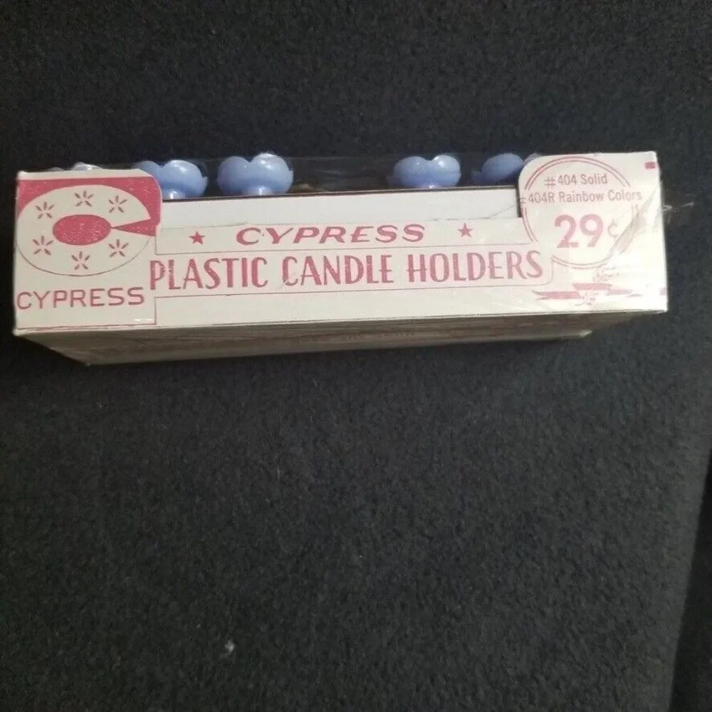 Vintage 50s Cypress 12 Blue Plastic Candle Holders Birthday Party New Advertisin
